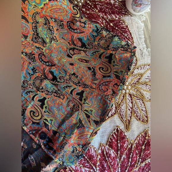 Chico's Jacket Womans Sz M Silk Blend Paisley Multicolor Metallic Button Pocket - Picture 11 of 16